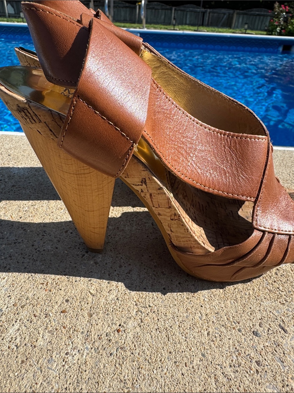 MICHAEL Michael Kors Brown Leather Cork-Accent Wedge Sandals 4 1/2 inches